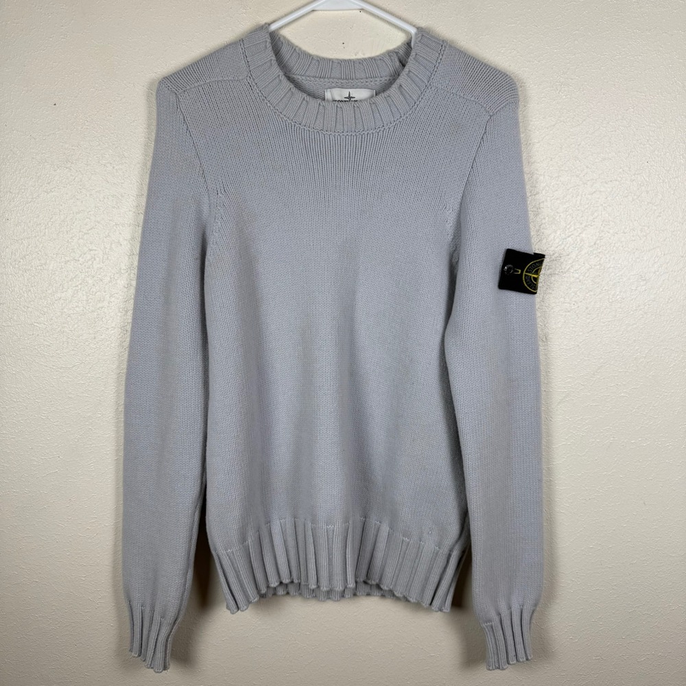 Stone Island Mens Wool Blend Crewneck Sweater Light Grey Compass Badge